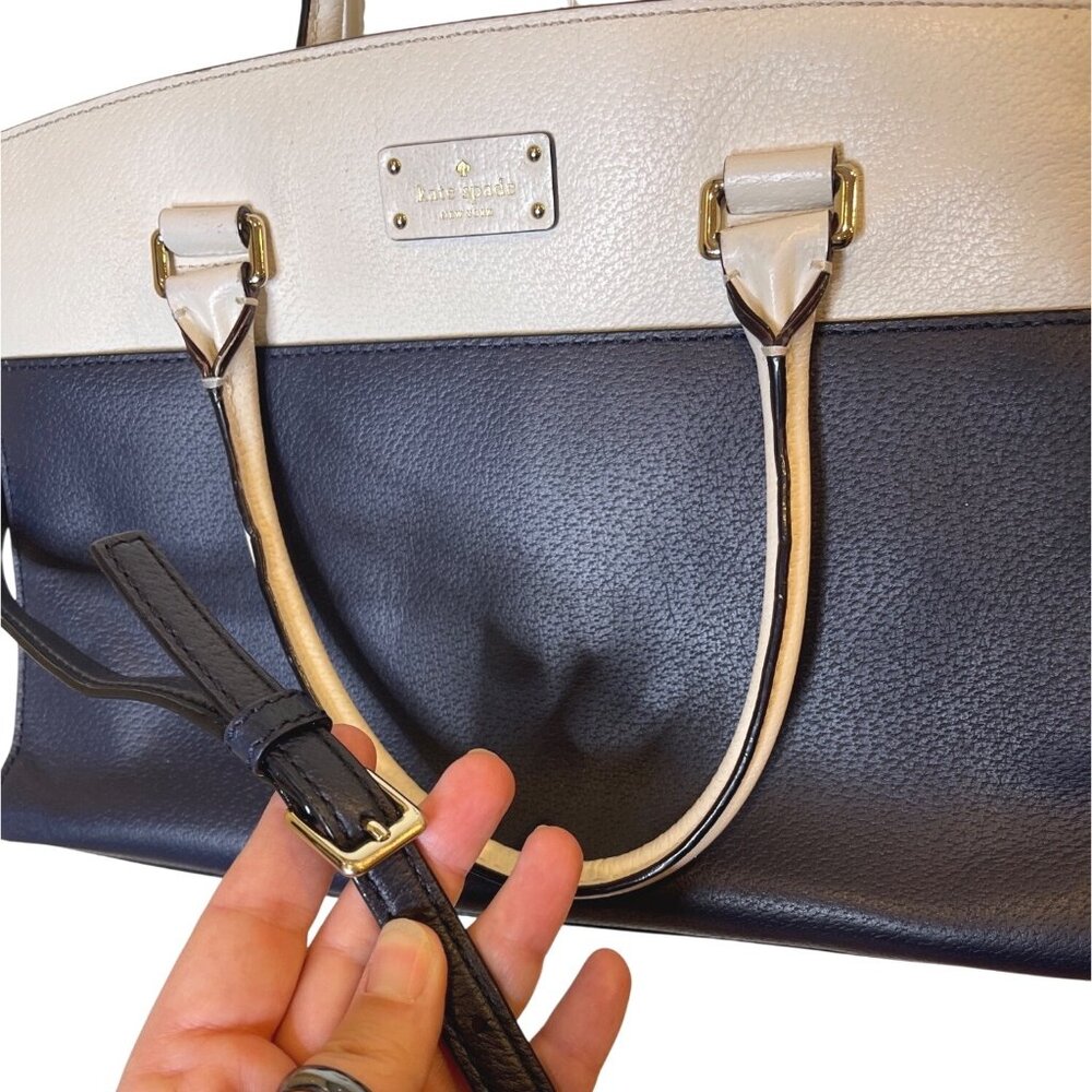 Kate Spade New York Grove Street Caley Leather Satchel Navy Blue White M - Picture 4 of 13